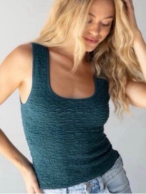 Natural Life Danielle Square Neck Tank Top Textured Teal Large